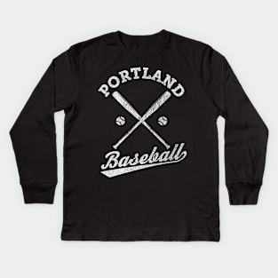 Portland Baseball - Vintage Faded Baseball design print Kids Long Sleeve T-Shirt